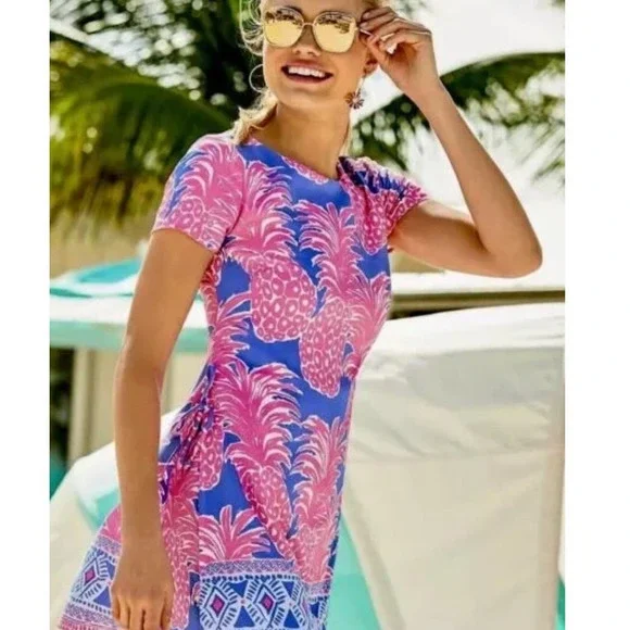Lilly Pulitzer Blanca‎ Stretch Romper Dress Shift Little Flamenco Pineapp… - Picture 2 of 14